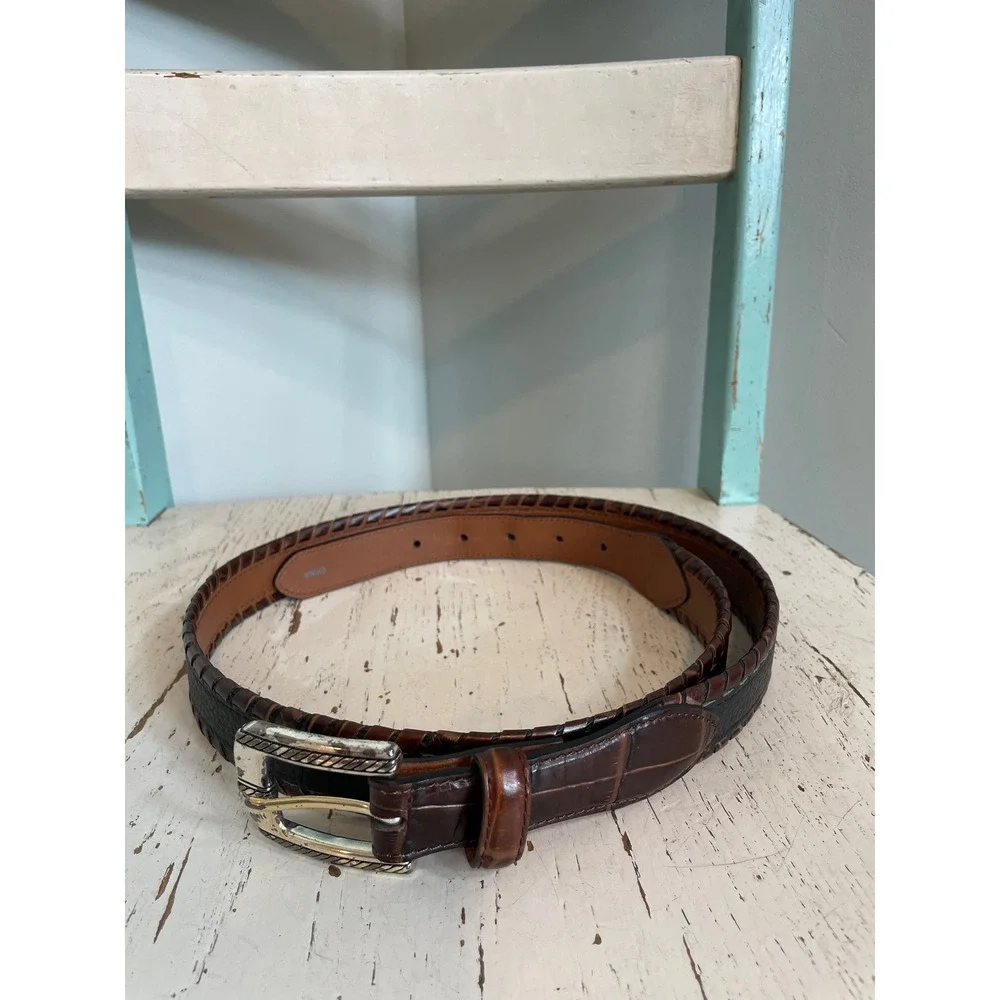 Brighton Mens Brown Black Crocodile Embossed Leather Western Belt Size 38 N20513